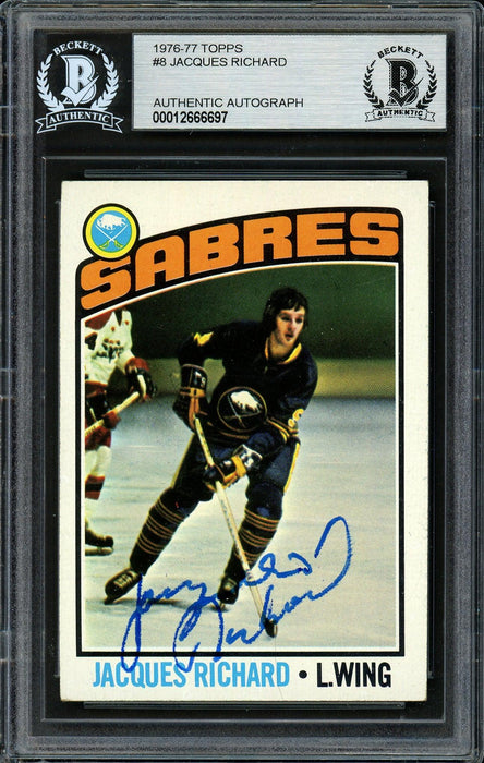 Jacques Richard Autographed 1976-77 Topps Card #8 Buffalo Sabres Beckett BAS #12666697 - RSA