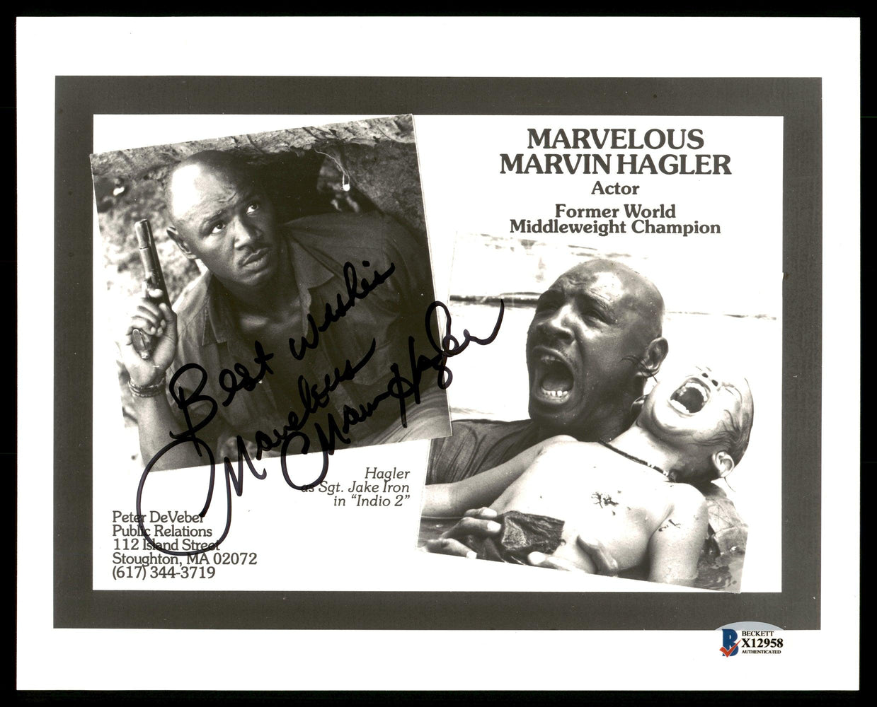 Marvelous Marvin Hagler Autographed 8x10 Photo "Best Wishes" Beckett BAS #X12958 - RSA