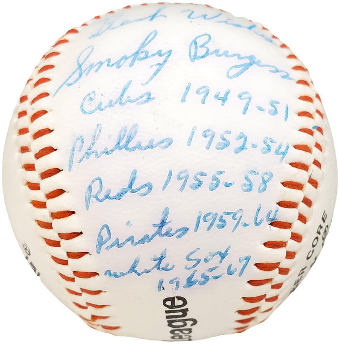 Smoky Burgess Autographed Official Regent Baseball Pittsburgh Pirates Teams & Years "Best Wishes" Beckett BAS #X12515 - RSA