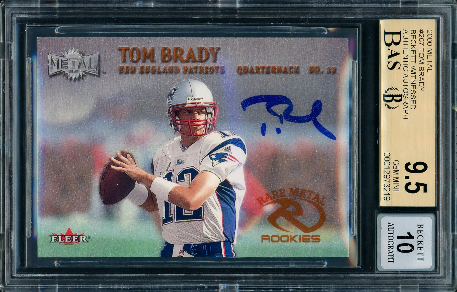 Tom Brady Autographed 2000 Fleer Metal Rookie Card #267 New England Patriots BGS 9.5 Auto Grade Gem Mint 10 Beckett BAS #12973219 Tom Brady Autographed 2000 Fleer Metal Rookie Card #267 New England Patriots BGS 9.5 Auto Grade Gem Mint 10 Beckett BAS #12973219