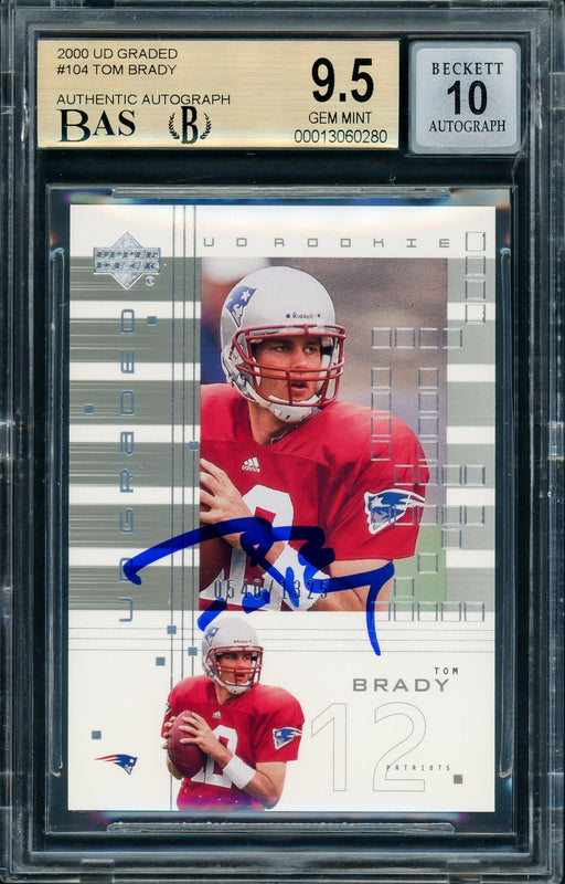 Tom Brady Autographed 2000 Upper Deck UD Graded Rookie Card #104 New England Patriots BGS 9.5 Auto Grade Gem Mint 10 #540/1325 Beckett BAS #13060280 - RSA