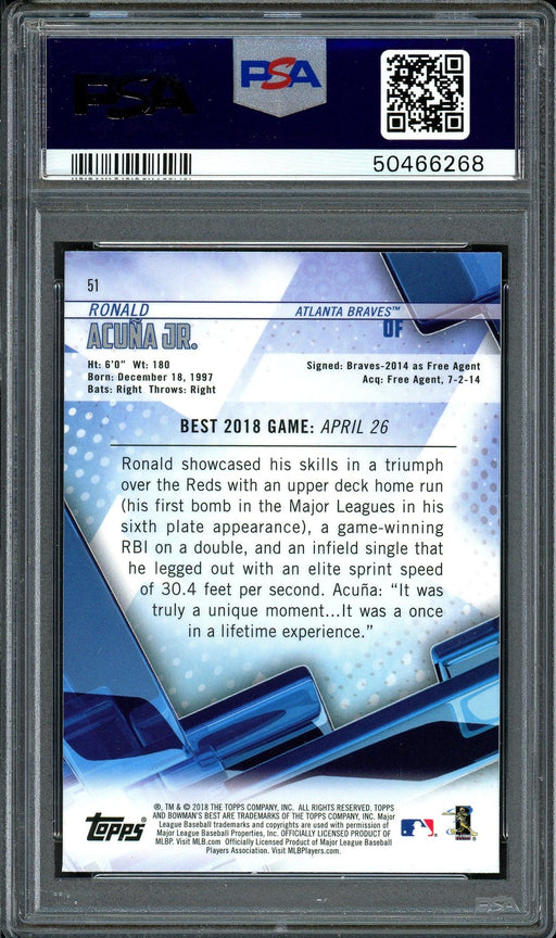 Ronald Acuna Jr. Autographed 2018 Bowman's Best Rookie Card #51 Atlanta Braves Card Grade 9 PSA/DNA #50466268 - RSA