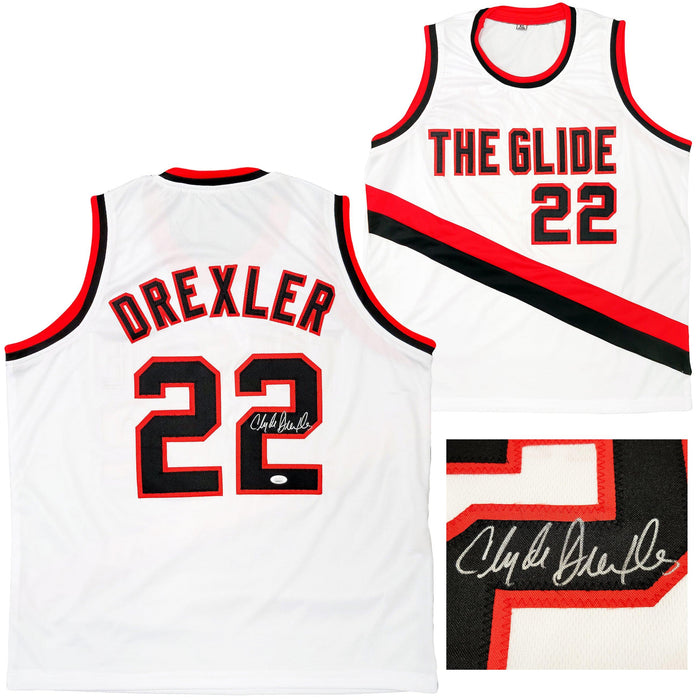 Portland Trailblazers Clyde Drexler Autographed White Jersey The Glide JSA Stock #202349 - RSA