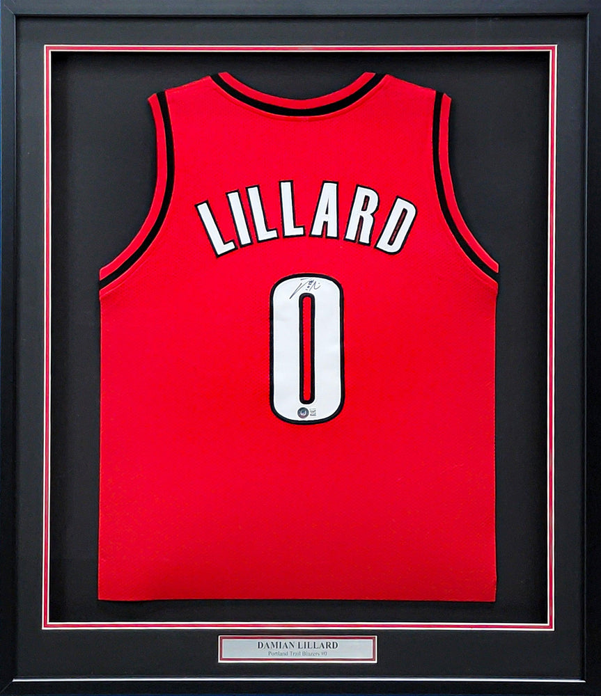 Portland Trail Blazers Damian Lillard Autographed Framed Red Jersey Beckett BAS Stock #202401 - RSA