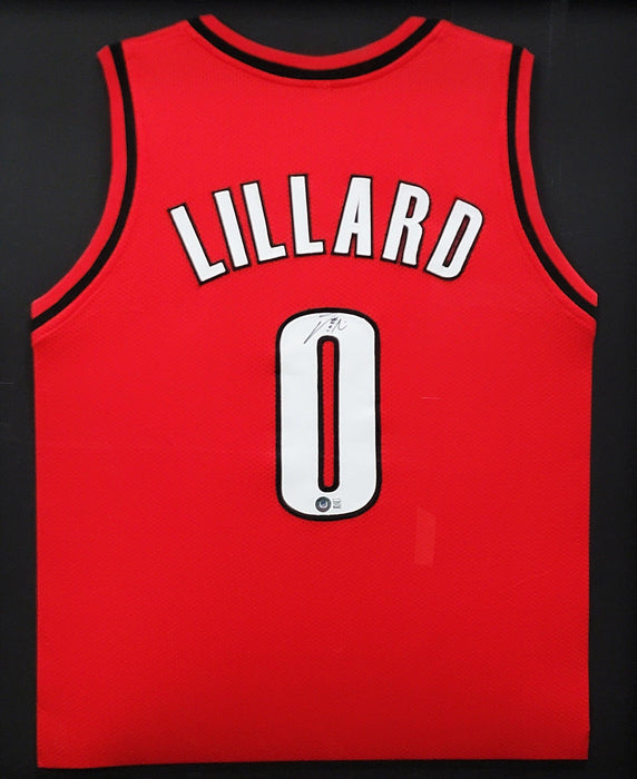 Portland Trail Blazers Damian Lillard Autographed Framed Red Jersey Beckett BAS Stock #202401 - RSA
