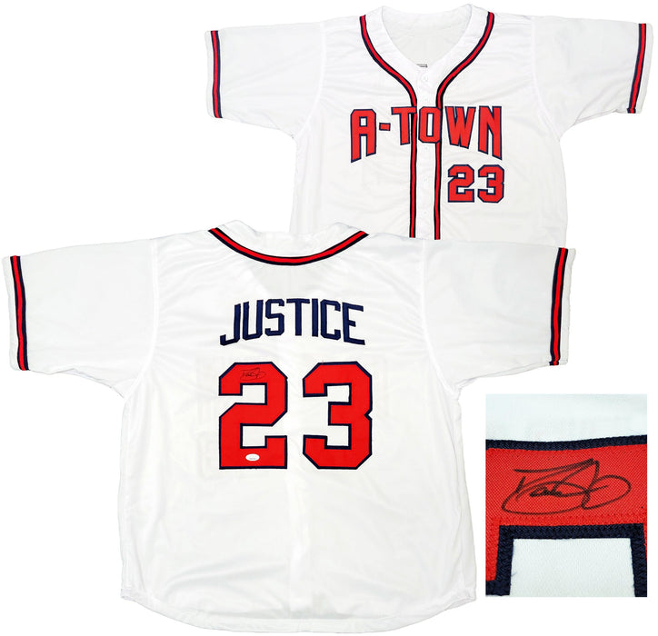 Atlanta Braves Dave Justice Autographed White Jersey A-Town JSA Stock #202343 - RSA