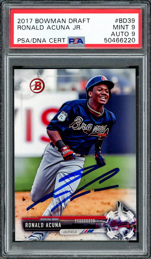 Ronald Acuna Jr. Autographed 2017 Bowman Draft Rookie Card #BD39 Atlanta Braves PSA 9 Auto Grade Mint 9 PSA/DNA #50466220 - RSA