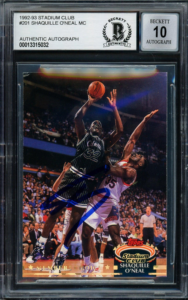 Shaquille Shaq O'Neal Autographed 1992 Stadium Club Rookie Card #201 Orlando Magic Auto Grade Gem Mint 10 Beckett BAS #13315032 - RSA