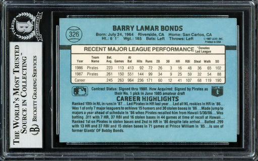 Barry Bonds Autographed 1988 Donruss Card #326 Pittsburgh Pirates Beckett BAS #14066007 - RSA