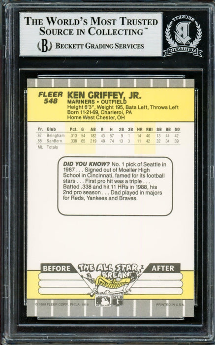 Ken Griffey Jr. Autographed 1989 Fleer Rookie Card #548 Seattle Mariners Vintage Signature Beckett BAS #14066014 - RSA