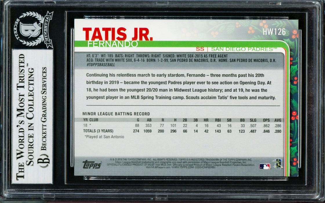 Fernando Tatis Jr. Autographed 2019 Topps Holiday Rookie Card #HW126 San Diego Padres Beckett BAS Stock #202732 - RSA