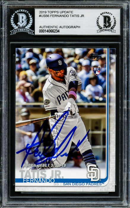 Fernando Tatis Jr. Autographed 2019 Topps Update Rookie Card #US56 San Diego Padres Beckett BAS Stock #202733 - RSA