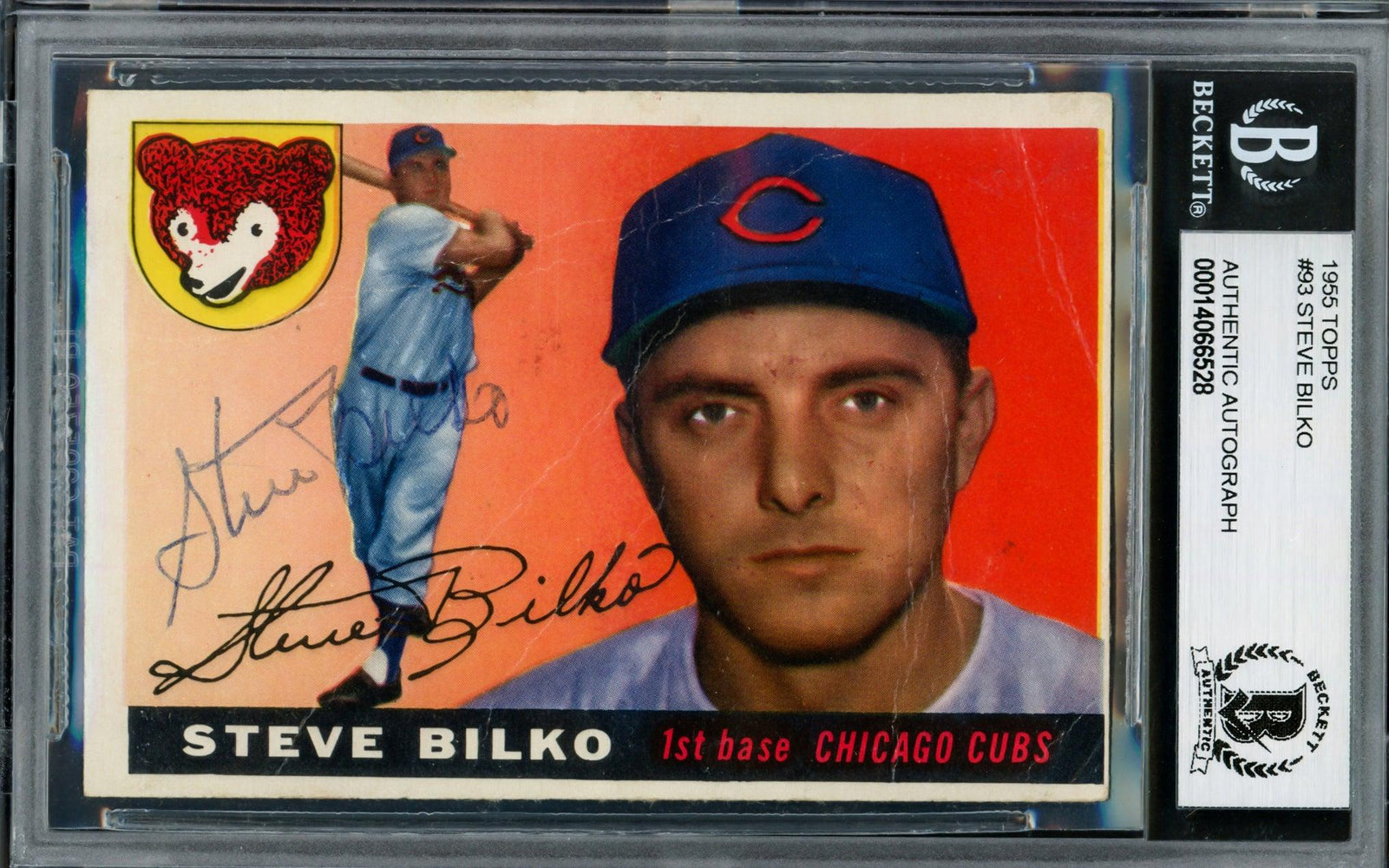 Steve Bilko Autographed 1955 Topps Card #93 Chicago Cubs Beckett BAS #14066528 - RSA