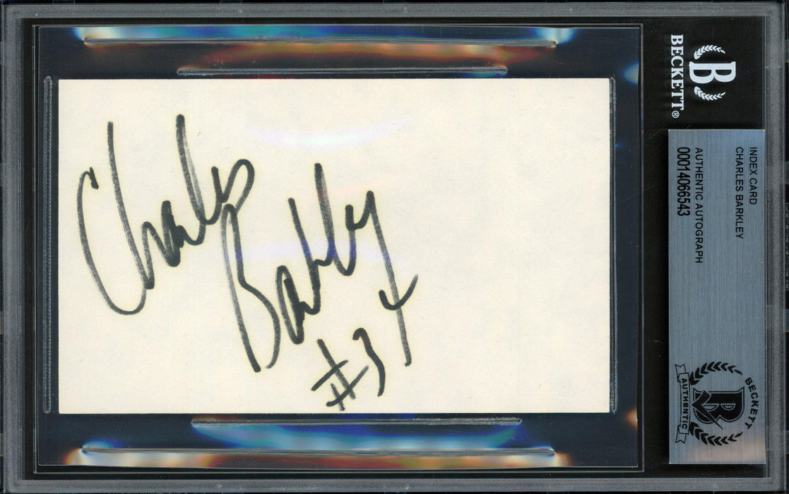 Charles Barkley Autographed 3x5 Index Card Philadelphia 76ers Vintage Signature Beckett BAS #14066543 - RSA