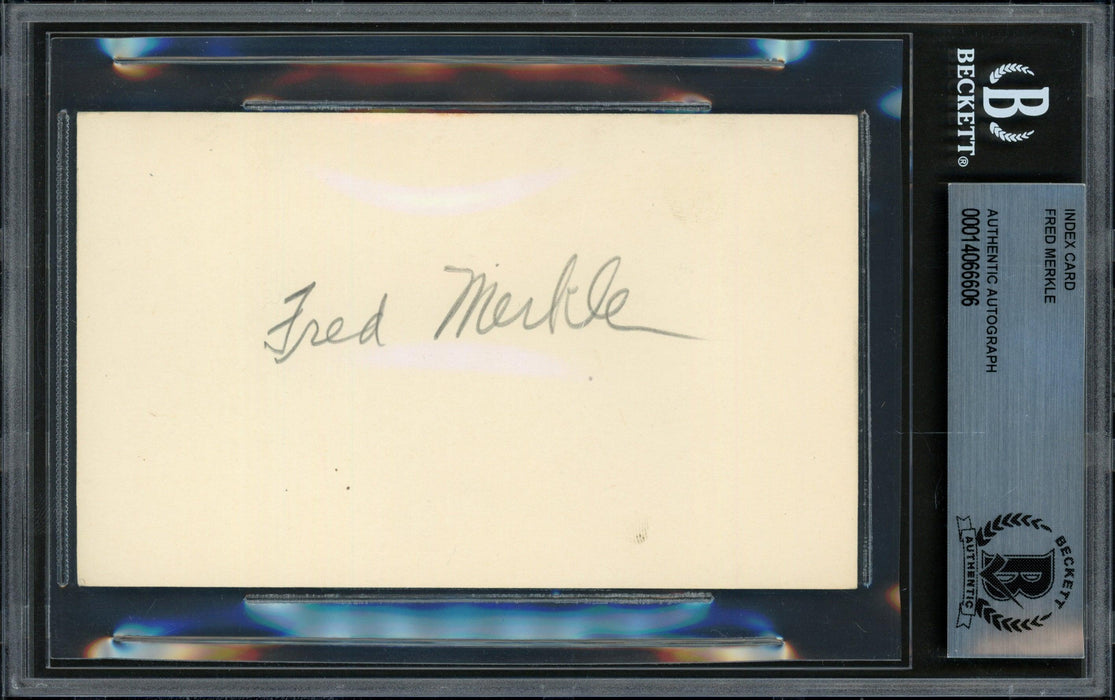 Fred Merkle Autographed 3x5 Index Card NY San Francisco Giants, Chicago Cubs Beckett BAS #14066606 - RSA