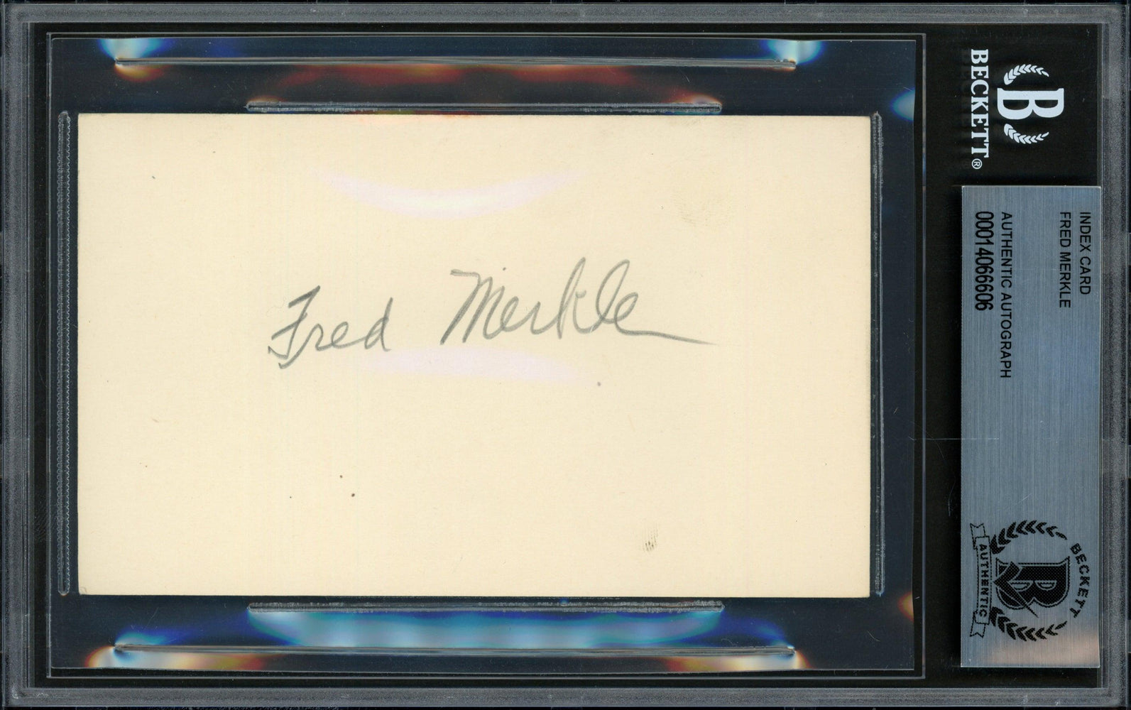 Fred Merkle Autographed 3x5 Index Card NY San Francisco Giants, Chicago Cubs Beckett BAS #14066606 - RSA