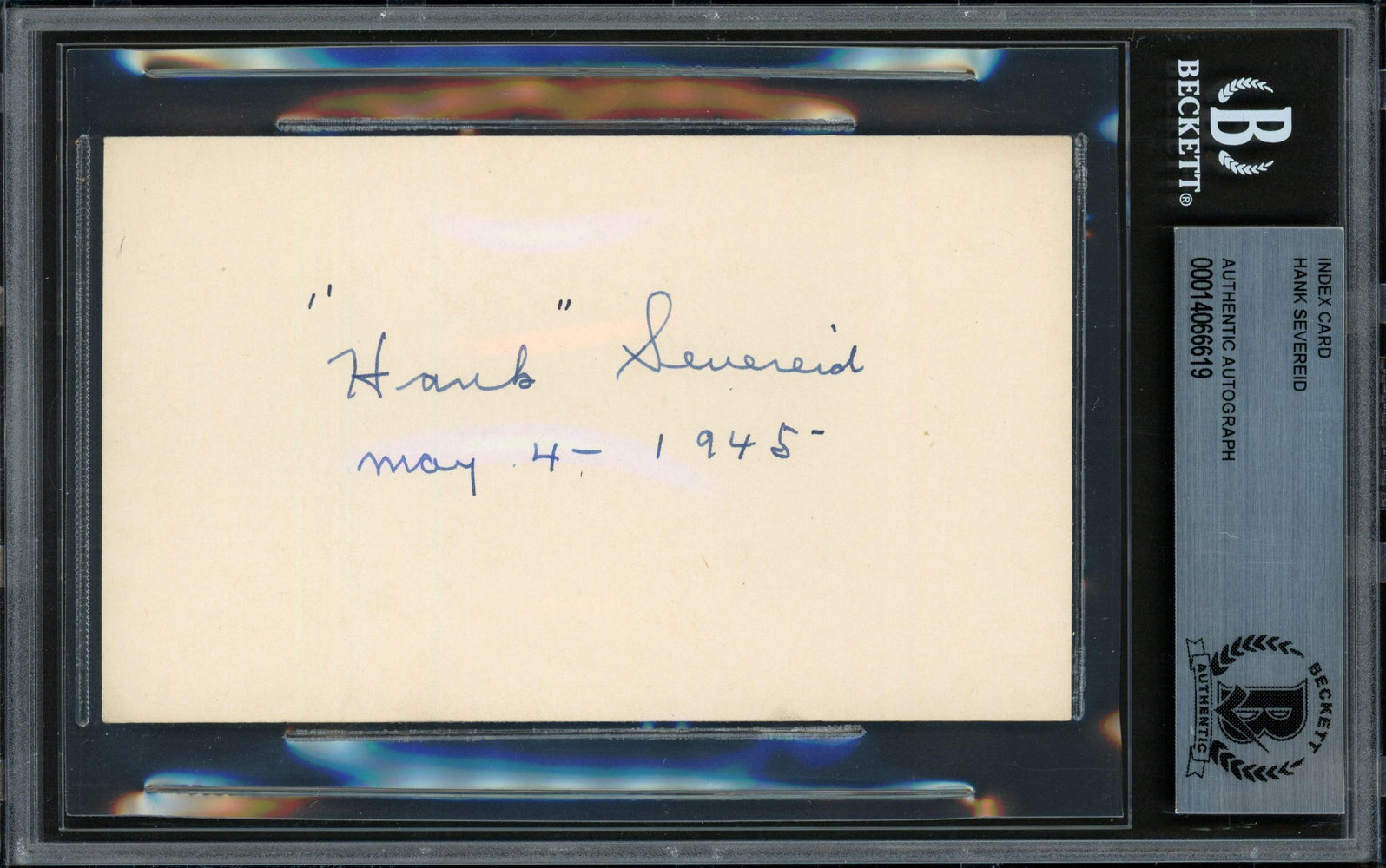 Hank Severeid Autographed 3x5 Index Card New York Yankees "1945" Beckett BAS #14066619 - RSA