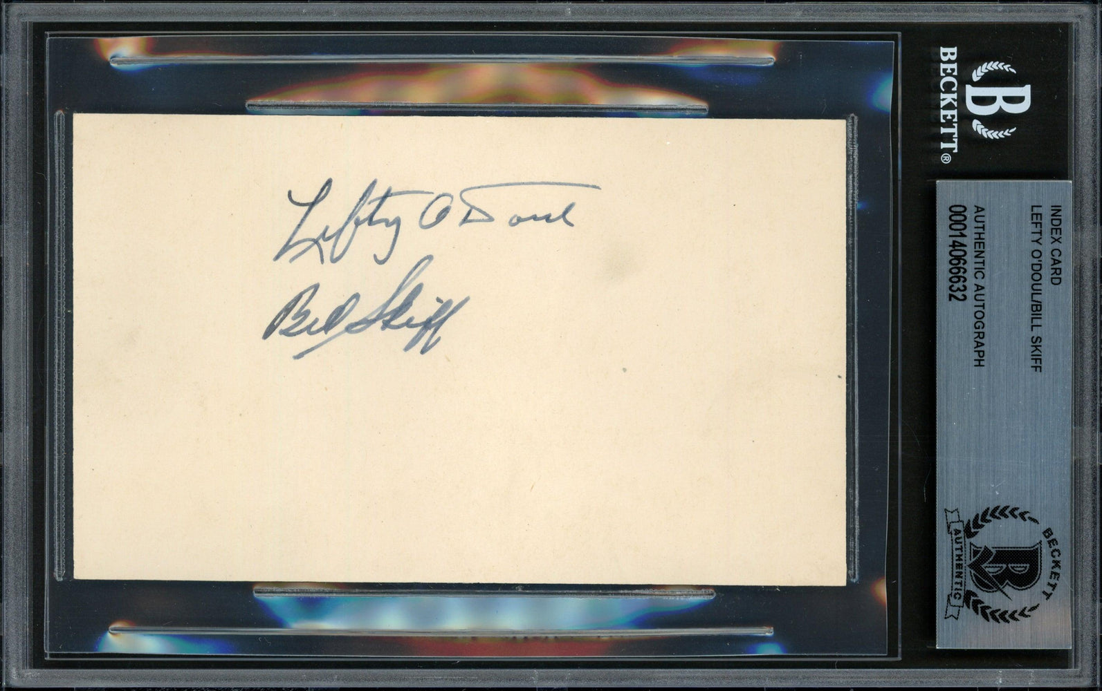Lefty O'Doul & Bill Skiff Autographed 3x5 Index Card Beckett BAS #14066632 - RSA