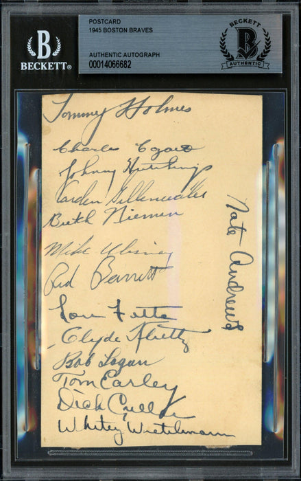 1945 Boston Braves Autographed 3.25x5.5 Government Postcard With 14 Signatures Beckett BAS #14066682 - RSA