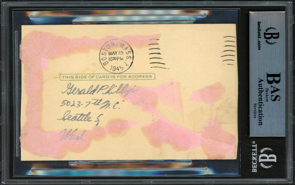 1945 Boston Braves Autographed 3.25x5.5 Government Postcard With 14 Signatures Beckett BAS #14066682 - RSA