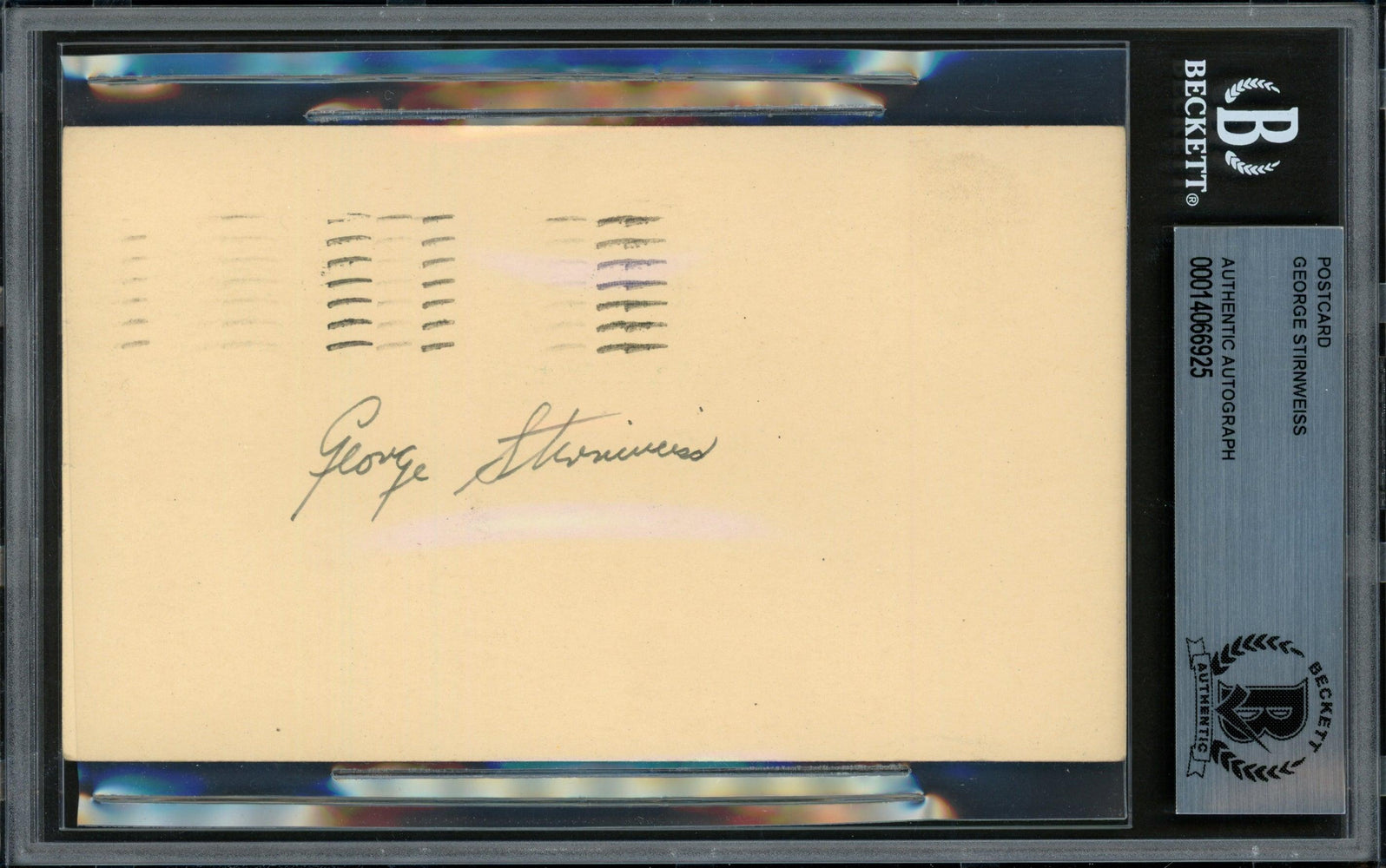 George Stirnweiss Autographed 3.25x5.5 Government Postcard New York Yankees Beckett BAS #14066925 - RSA