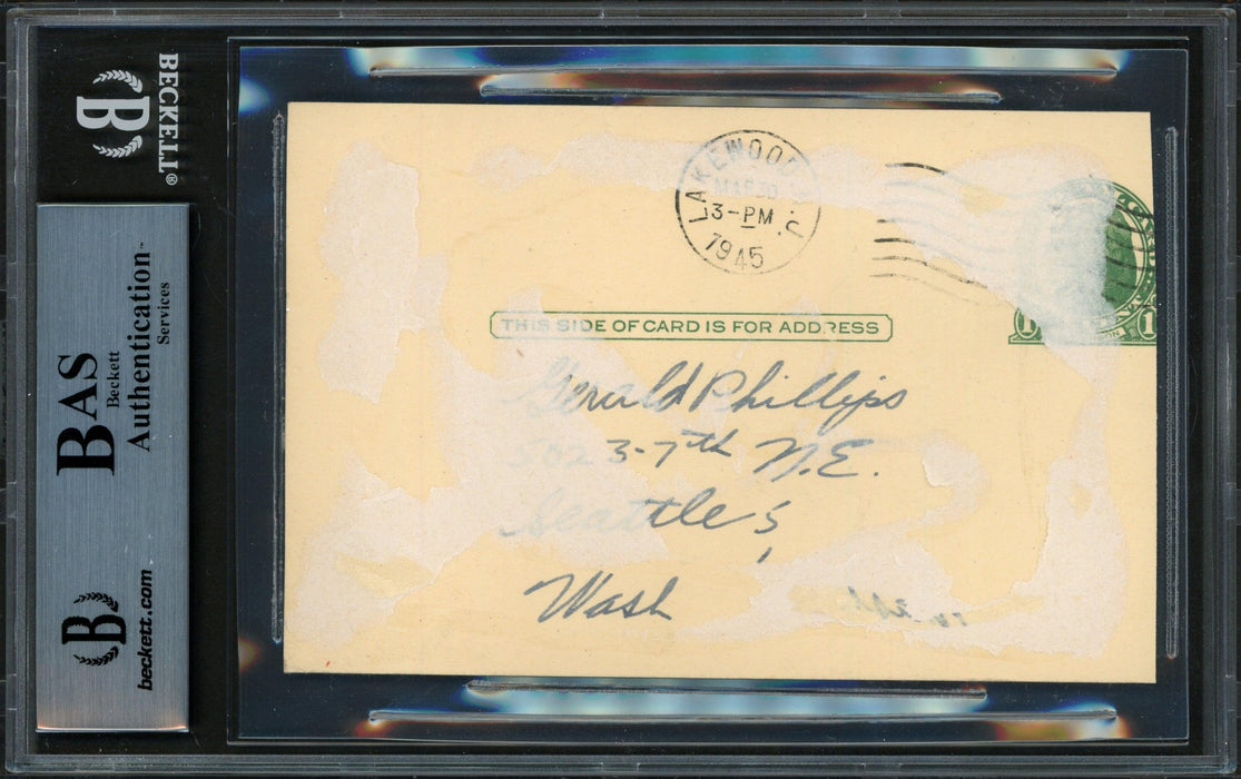 Phil Weintraub Autographed 3.25x5.5 Government Postcard New York Giants Beckett BAS #14066936 - RSA