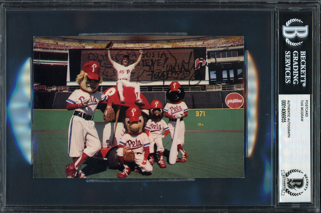 Tug McGraw Autographed 4x6 Postcard Philadelphia Phillies Signed Twice Beckett BAS #14066955 - RSA