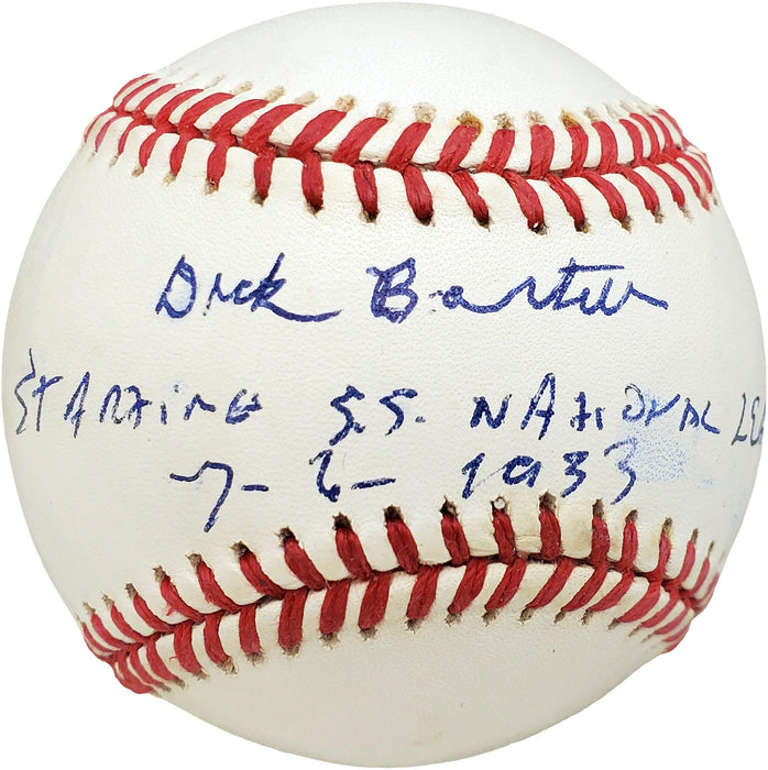 Dick Bartell Autographed Official NL Baseball New York Giants "Starting SS National League 7-6--33" Beckett BAS #V68025 - RSA