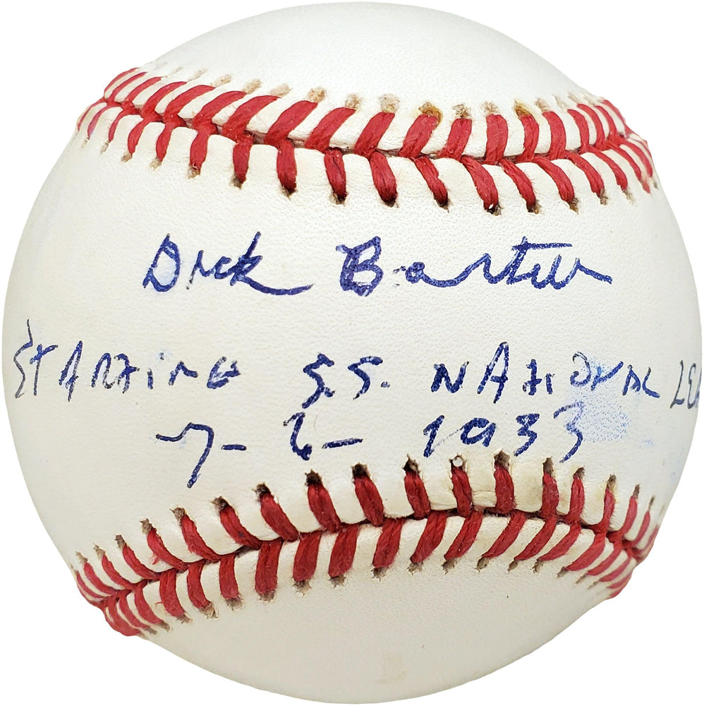 Dick Bartell Autographed Official NL Baseball New York Giants "Starting SS National League 7-6--33" Beckett BAS #V68025 - RSA