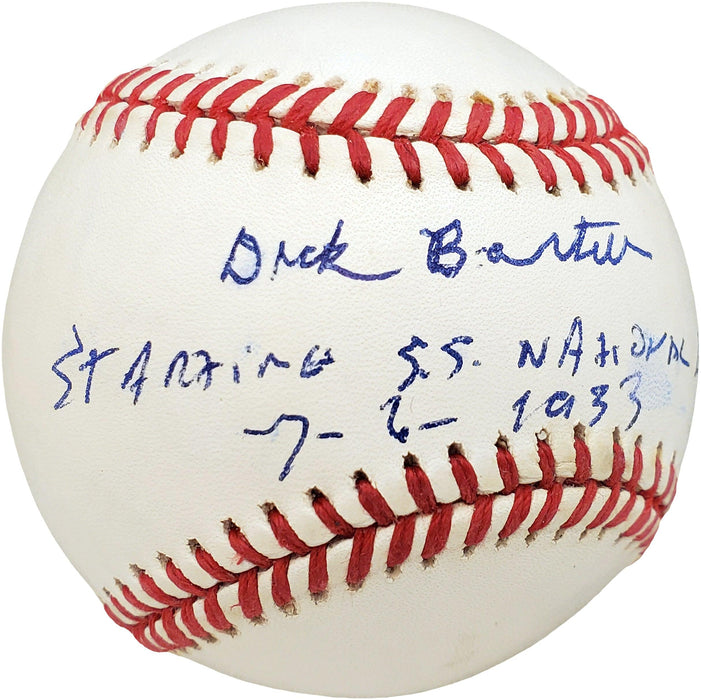 Dick Bartell Autographed Official NL Baseball New York Giants "Starting SS National League 7-6--33" Beckett BAS #V68025 - RSA