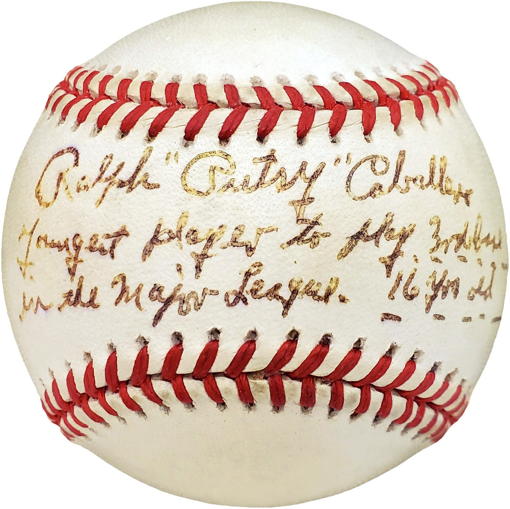 Ralph "Putsy" Caballero Autographed Official MLB Baseball Philadelphia Phillies "Youngest Player to Play 3rd Base in the Major Leagues 16 Years Old" Beckett BAS #V68058 - RSA