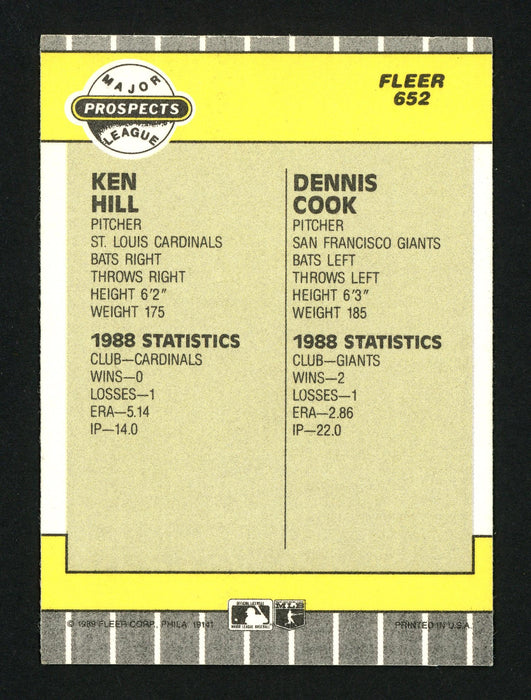 Ken Hill & Dennis Cook Autographed 1989 Fleer Rookie Card #652 SKU #154377 - RSA