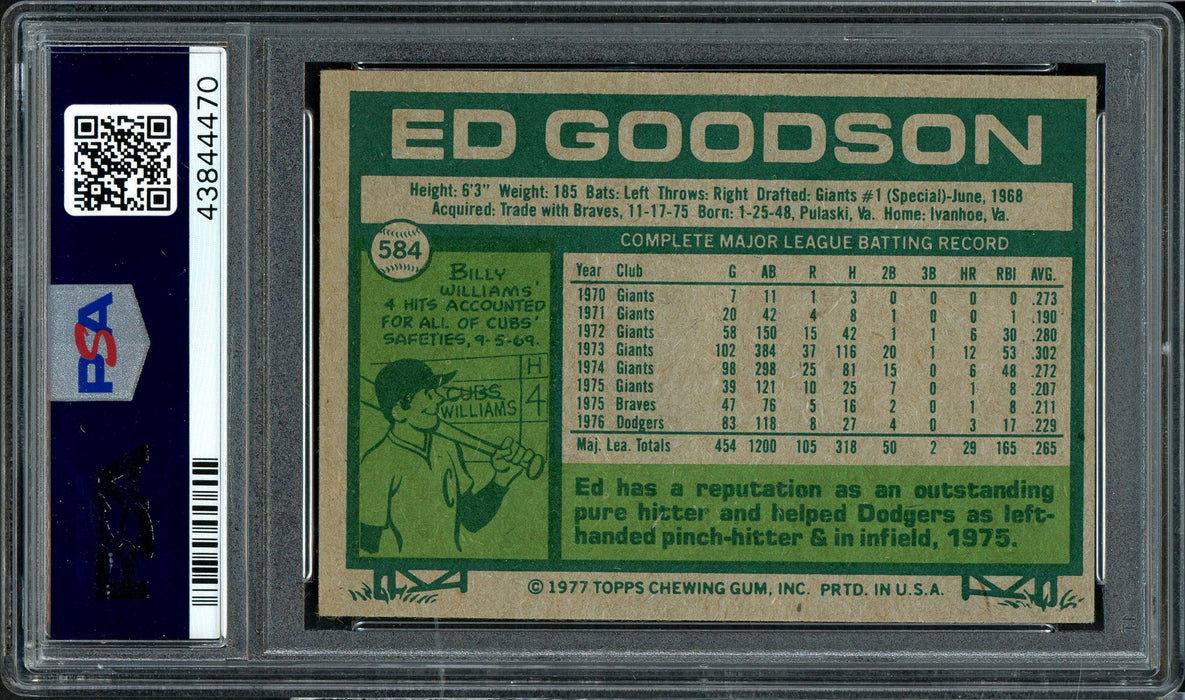 Ed Goodson Autographed 1977 Topps Card #584 Los Angeles Dodgers PSA/DNA #43844470 - RSA