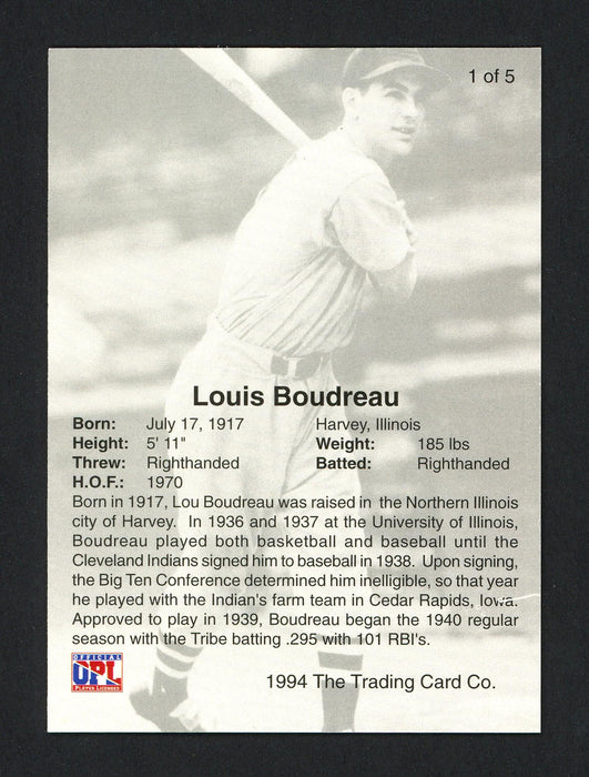 Lou Boudreau Autographed 1994 Front Row Card #1 Cleveland Indians SKU #160074 - RSA