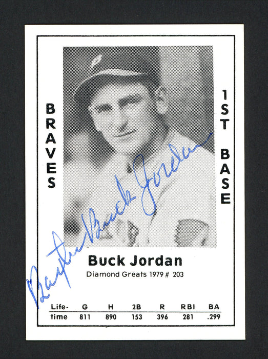Baxter "Buck" Jordan Autographed 1979 Diamond Greats Card #203 Boston Braves SKU #165825 - RSA
