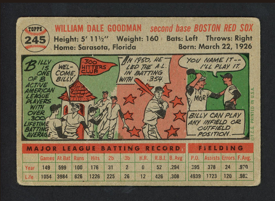 Billy Goodman Autographed 1956 Topps Card #245 Boston Red Sox SKU #164288 - RSA