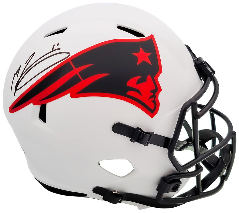 Mac Jones Autographed New England Patriots Lunar Eclipse White Full Size Replica Speed Helmet Beckett BAS QR Stock #202966 - RSA