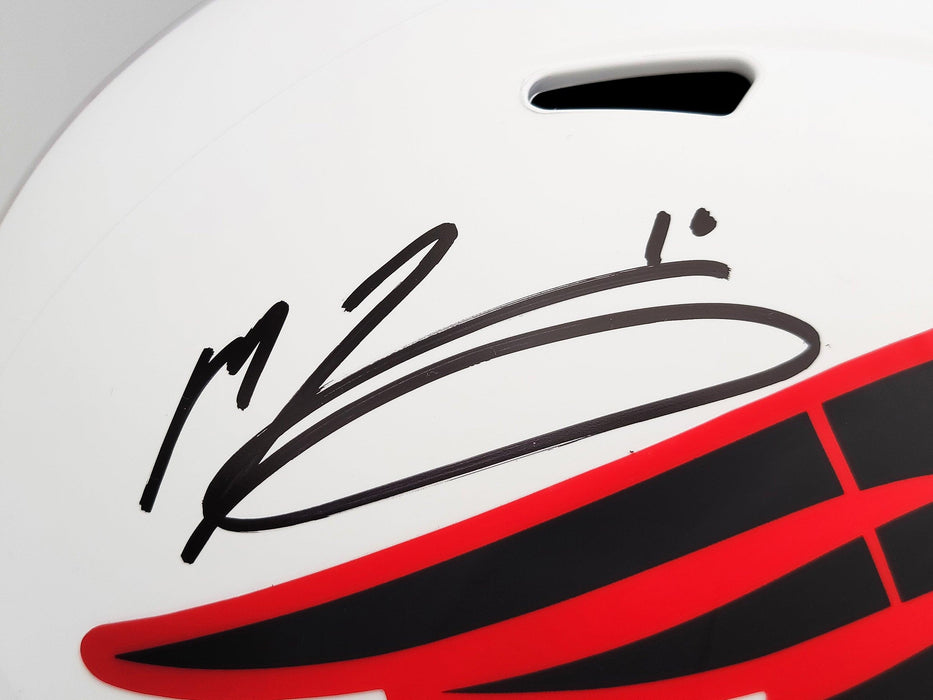 Mac Jones Autographed New England Patriots Lunar Eclipse White Full Size Replica Speed Helmet Beckett BAS QR Stock #202966 - RSA