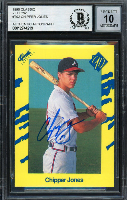 Chipper Jones Autographed 1990 Classic Rookie Card #T92 Atlanta Braves Auto Grade Gem Mint 10 Beckett BAS Stock #192889 - RSA