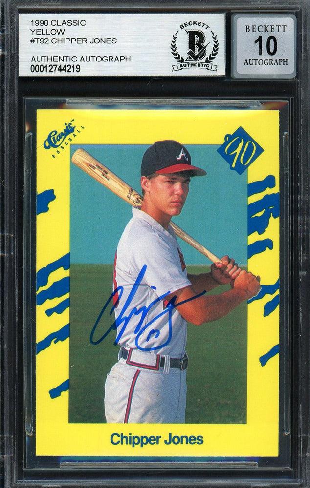 Chipper Jones Autographed 1990 Classic Rookie Card #T92 Atlanta Braves Auto Grade Gem Mint 10 Beckett BAS Stock #192889 - RSA