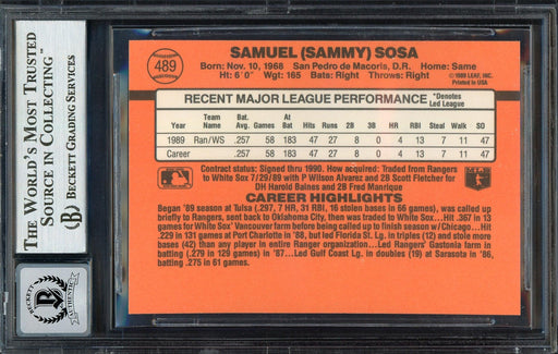 Sammy Sosa Autographed 1990 Donruss Rookie Card #489 Chicago White Sox Auto Grade Gem Mint 10 "Slammin Sammy" Beckett BAS Stock #192890 - RSA