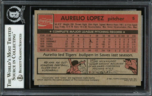 Aurelio Lopez Autographed 1981 Topps Coca Cola Card #5 Detroit Tigers Beckett BAS #12749767 - RSA