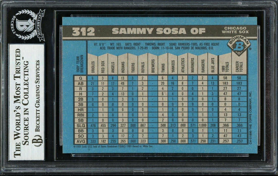 rare sammy sosa cards Sammy Sosa Autographed 1990 Bowman Rookie Card #312 Chicago White Sox — RSA