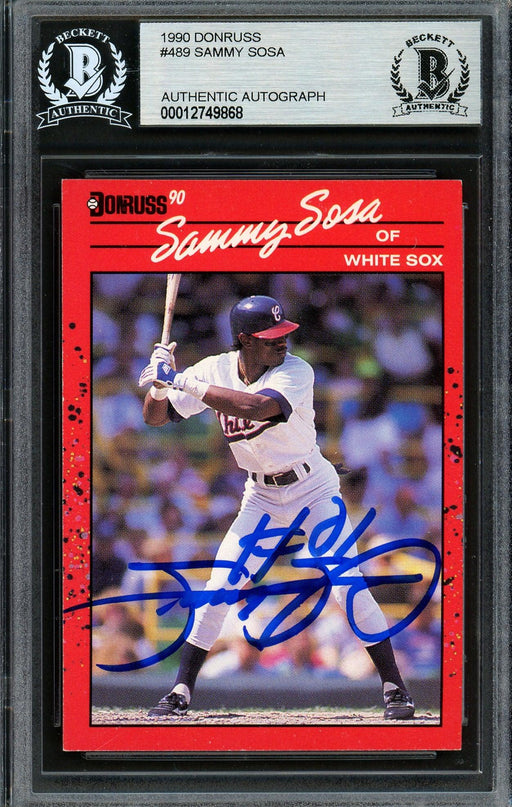 Sammy Sosa Autographed 1990 Donruss Rookie Card #489 Chicago White Sox Beckett BAS Stock #193009 - RSA
