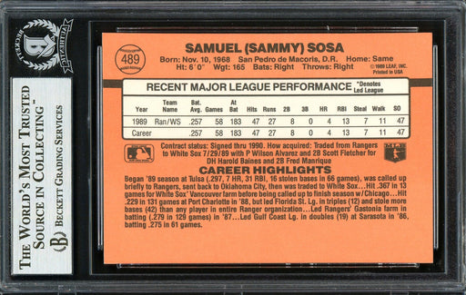 Sammy Sosa Autographed 1990 Donruss Rookie Card #489 Chicago White Sox Beckett BAS Stock #193009 - RSA