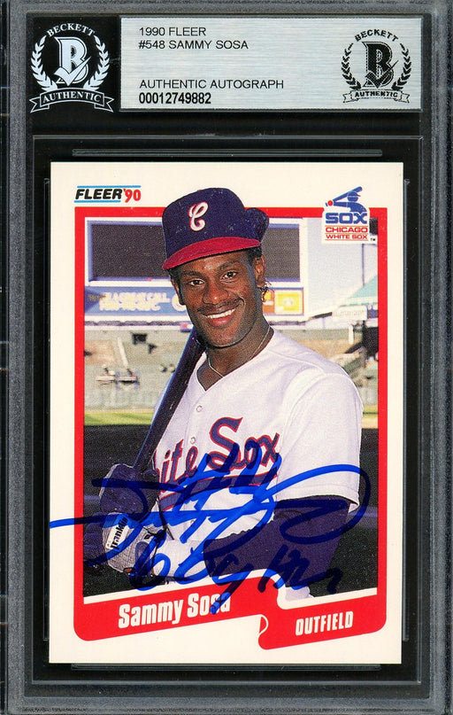 Sammy Sosa Autographed 1990 Fleer Rookie Card #548 Chicago White Sox "609 HR" Beckett BAS #12749882 - RSA