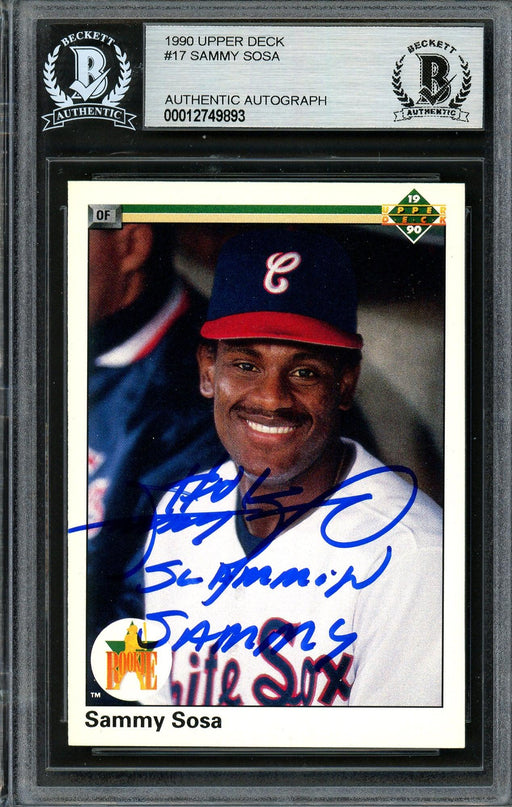 Sammy Sosa Autographed 1990 Upper Deck Rookie Card #17 Chicago White Sox "Slammin Sammy" Beckett BAS #12749893 - RSA