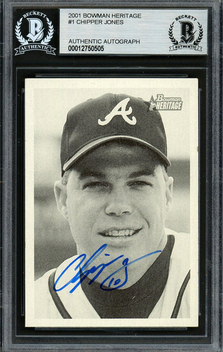 Chipper Jones Autographed 2001 Bowman Heritage Card #1 Atlanta Braves Beckett BAS #12750505 - RSA