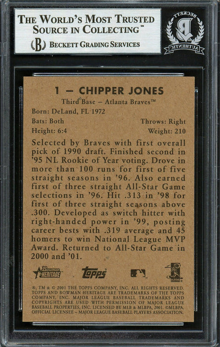 Chipper Jones Autographed 2001 Bowman Heritage Card #1 Atlanta Braves Beckett BAS #12750505 - RSA