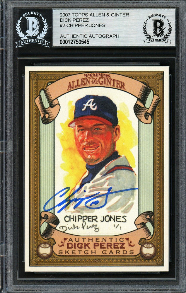Chipper Jones Autographed 2007 Topps Allen & Ginter Dick Perez Card #2 Atlanta Braves Beckett BAS Stock #193094 - RSA